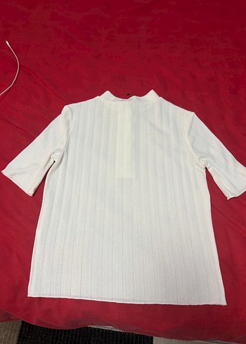 Düğmeli Beyaz Kadın Pamuk tshirt - Görsel 4