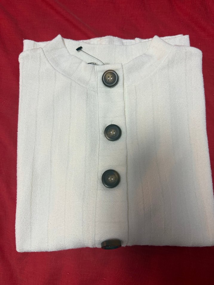 Düğmeli Beyaz Kadın Pamuk tshirt - Görsel 5