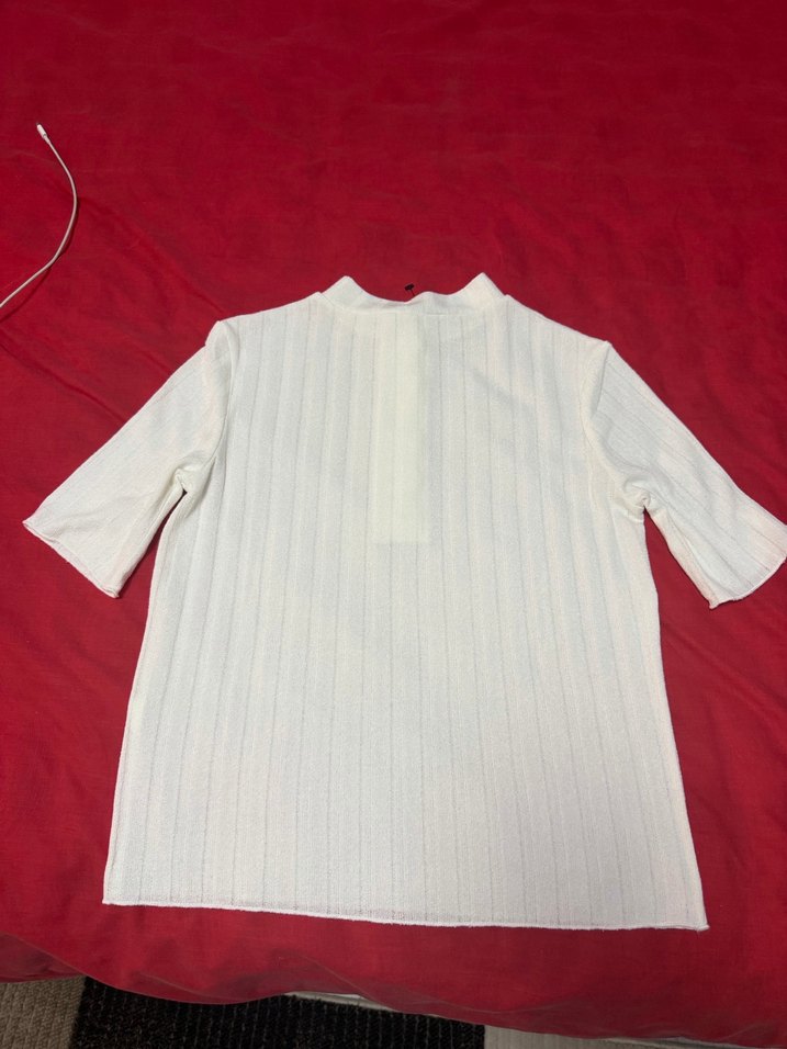 Düğmeli Beyaz Kadın Pamuk tshirt - Görsel 4