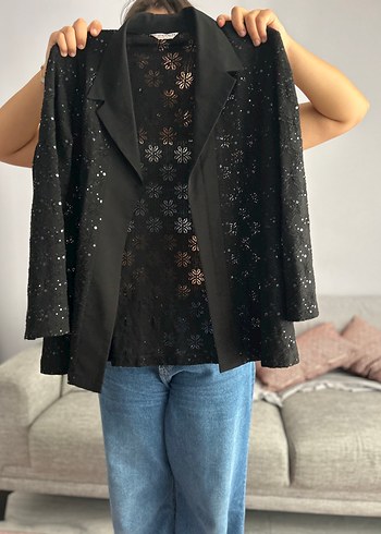 xl Beden Siyah Parlak Düğmeli Midi Ceketi