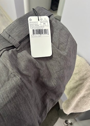 40 Beden gri Renk Düğmeli Gri Kadın Kumaş Pantolon