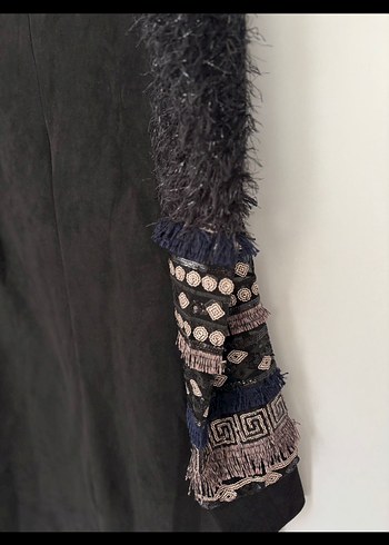 Kürk Detaylı Siyah Gotik Uzun Kollu Elbise - Görsel 3