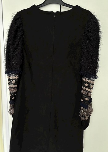 Kürk Detaylı Siyah Gotik Uzun Kollu Elbise - Görsel 2