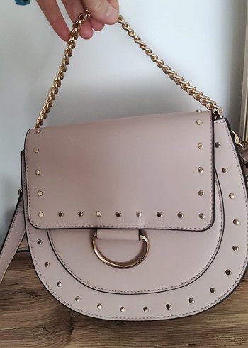 Zincir Detaylı Bej Kadın Deri Çanta - Görsel 2