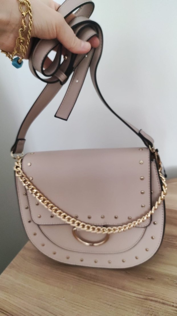 Zincir Detaylı Bej Kadın Deri Çanta - Görsel 4