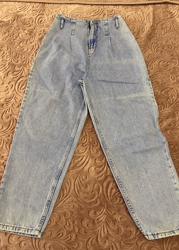 Gri Mavi Midi Boy Bol Kesim Kadın Kot Pantolon - Görsel 2