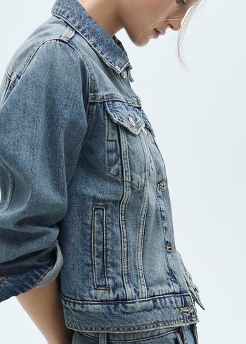 Düğmeli Mavi Kadın Denim Ceket - Görsel 4