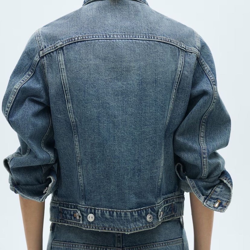 Düğmeli Mavi Kadın Denim Ceket - Görsel 3