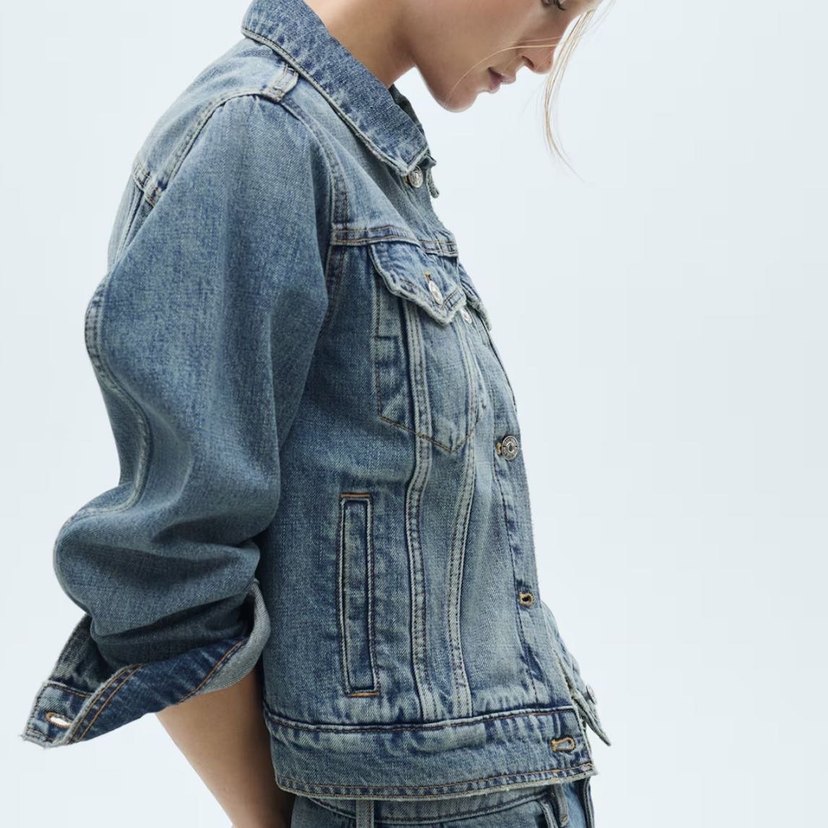 Düğmeli Mavi Kadın Denim Ceket - Görsel 4