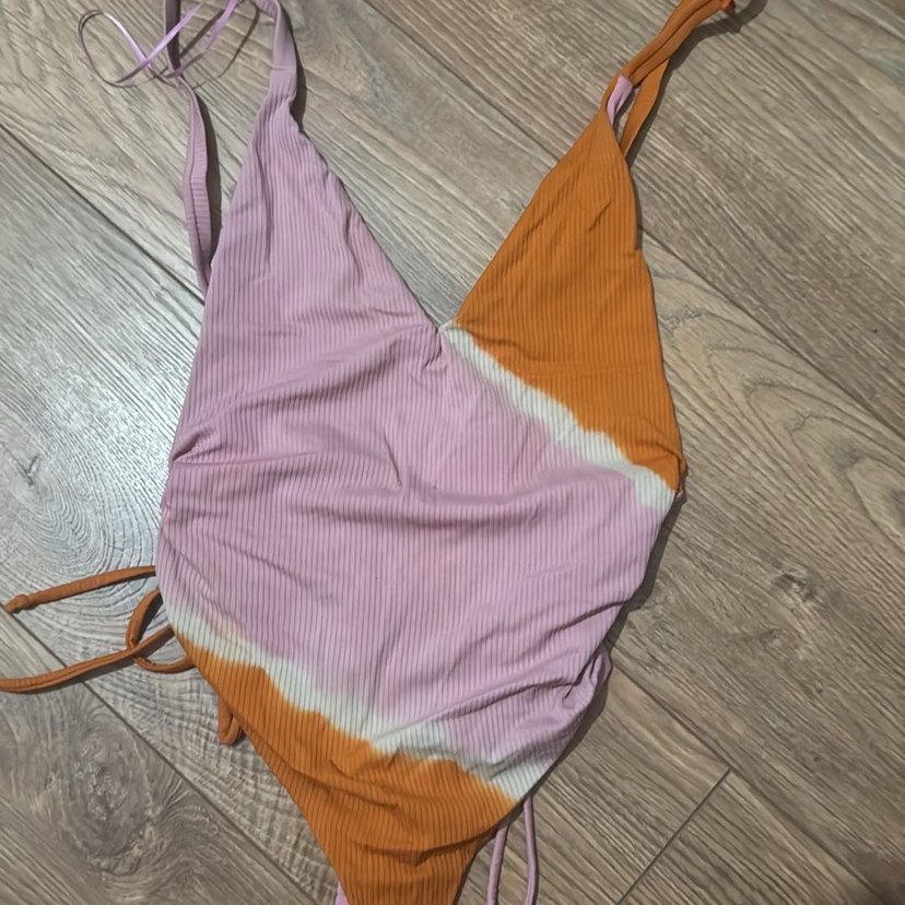 Pembe Turuncu Bağcıklı Batik Mayo - Görsel 3