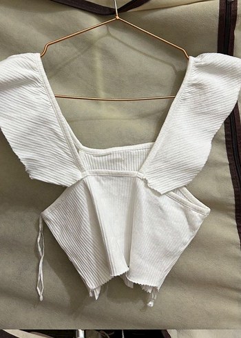 Beyaz Piliseli Keten Mini Bluz - Görsel 2