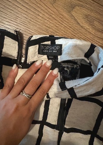 Bej Siyah Kareli Keten Mini Etek - Görsel 2