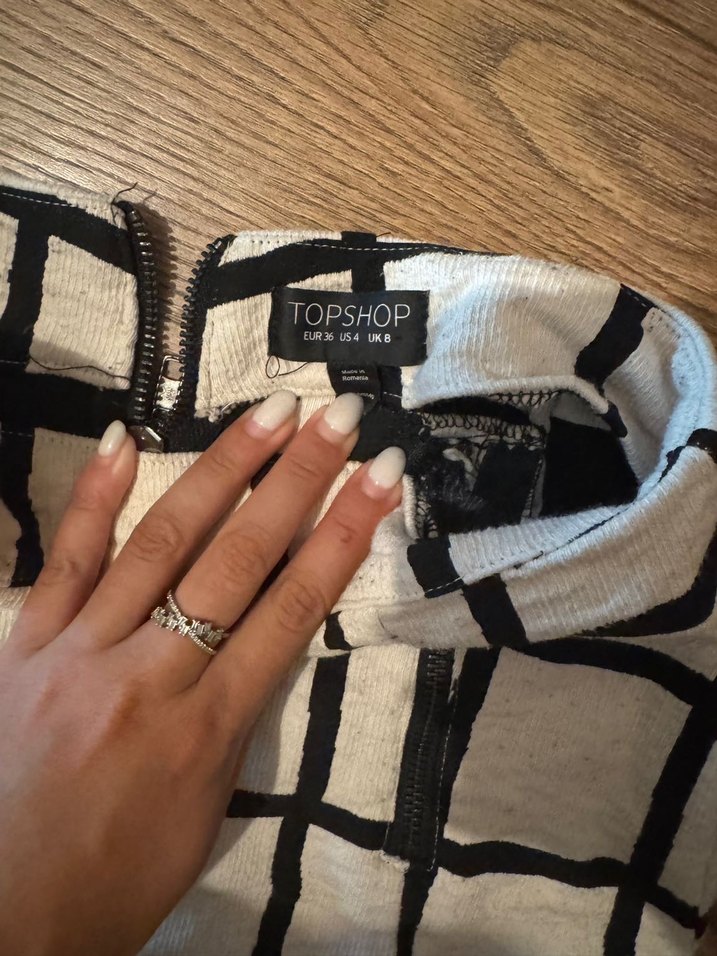 Bej Siyah Kareli Keten Mini Etek - Görsel 2