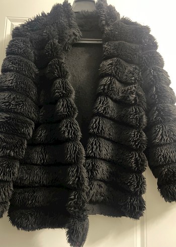 Siyah Kadın Kürk Detaylı Midi Mont - Görsel 2