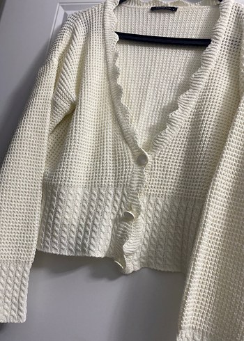 V Yaka Beyaz Triko Kadın Hırka - Görsel 4