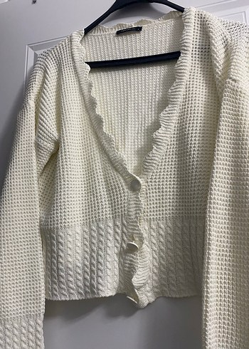 V Yaka Beyaz Triko Kadın Hırka - Görsel 2