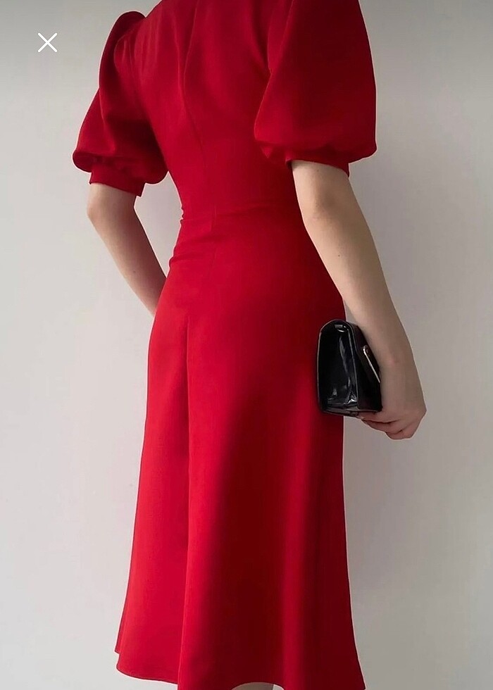 Balon kol midi elbise - Görsel 3