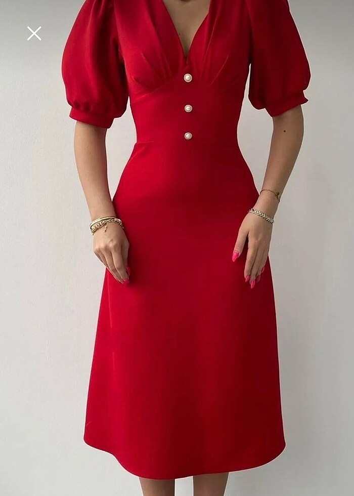 Balon kol midi elbise - Görsel 2