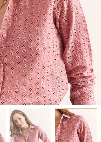 Fistolu gül kurusu Kadın Gömlek - Görsel 6