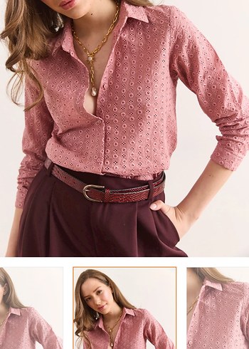 Fistolu gül kurusu Kadın Gömlek - Görsel 5