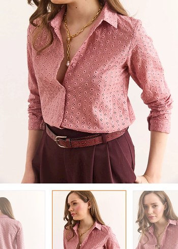 Fistolu gül kurusu Kadın Gömlek - Görsel 3