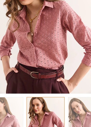 Fistolu gül kurusu Kadın Gömlek - Görsel 4