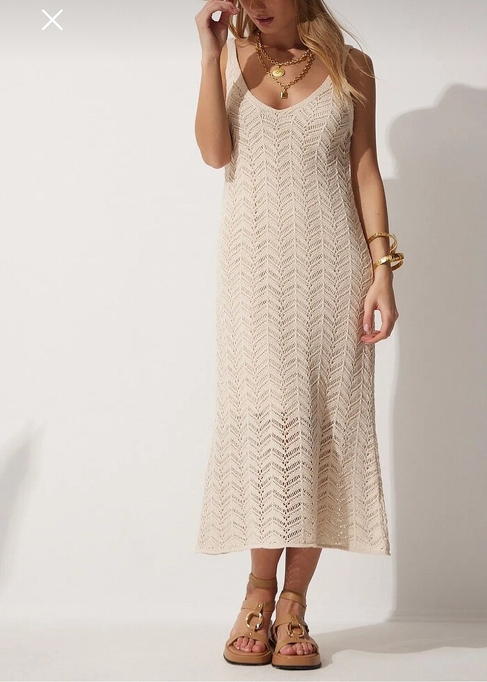 Ajurlu krem yazlık elbise - Görsel 2