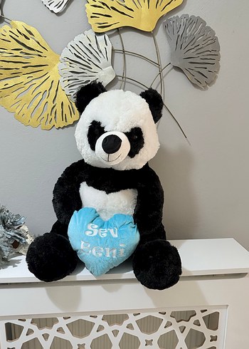 Mavi Kalpli Peluş Panda Oyuncak