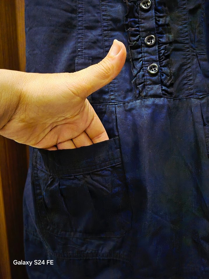 Kızlar için Lacivert Düğmeli Denim Salopet - Görsel 3