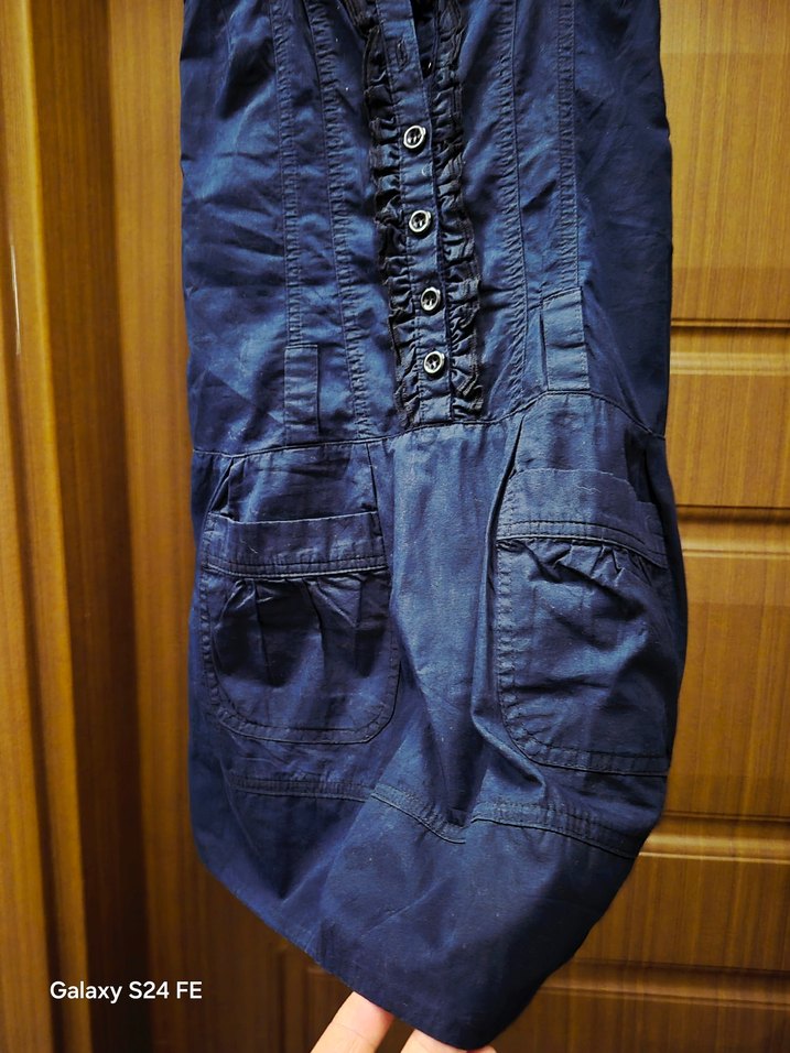 Kızlar için Lacivert Düğmeli Denim Salopet - Görsel 2