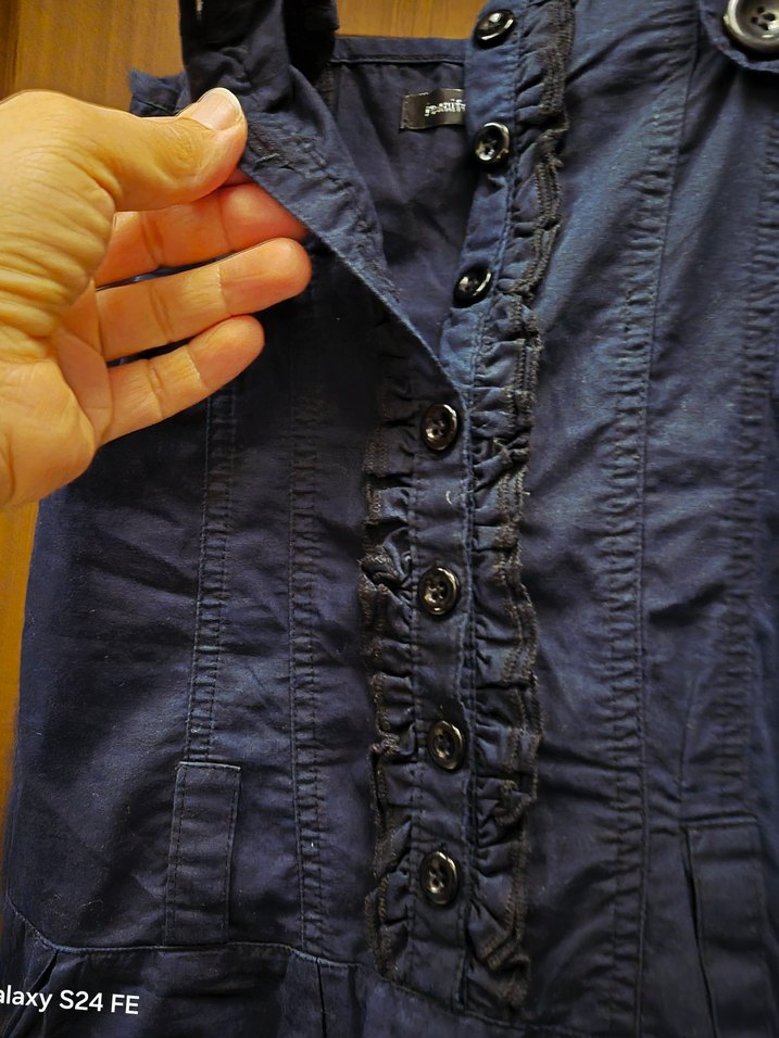 Kızlar için Lacivert Düğmeli Denim Salopet - Görsel 4