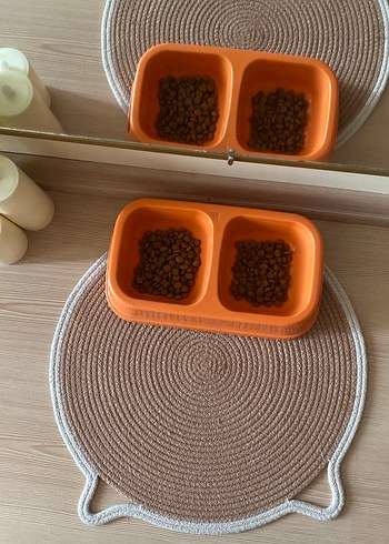 Çift Bölmeli Turuncu Kedi Maması Kabı - Görsel 3