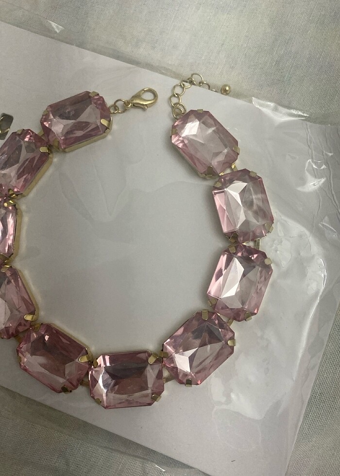 Bershka Pembe Taşlı Kolye - Görsel 5