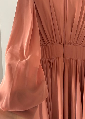 Düğmeli Bej midi Kadın Elbise - Görsel 5