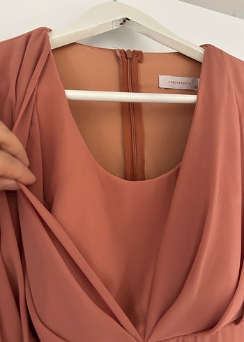 Düğmeli Bej midi Kadın Elbise - Görsel 4