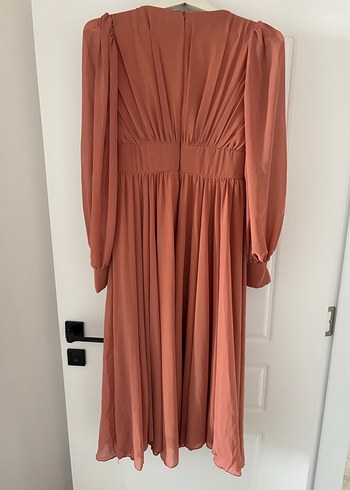 Düğmeli Bej midi Kadın Elbise - Görsel 7