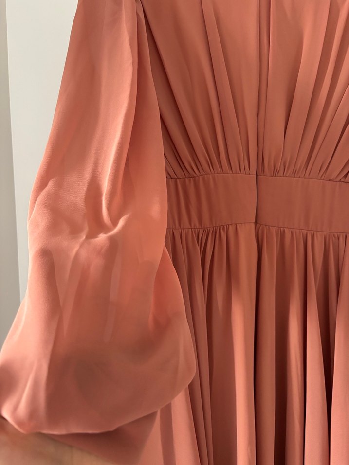 Düğmeli Bej midi Kadın Elbise - Görsel 5