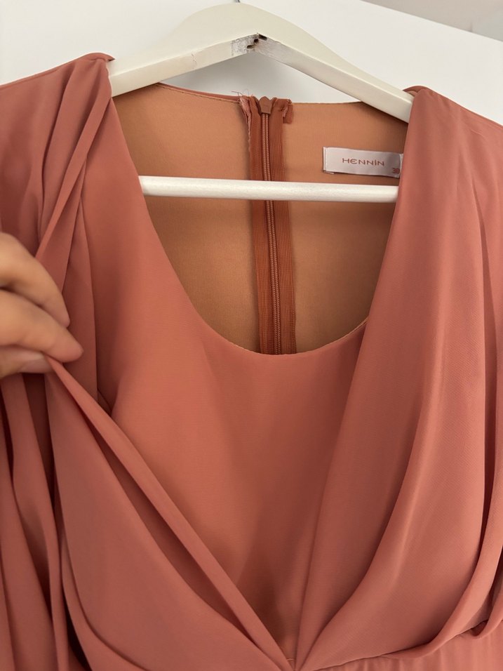 Düğmeli Bej midi Kadın Elbise - Görsel 4