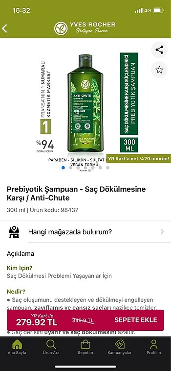 Beden Yves Rocher saç dökülmesi etkili şampuan