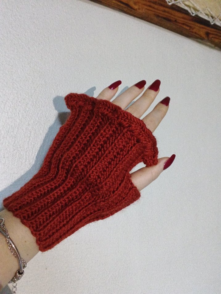 kahverengiÖrgü Parmaksız Kadın Eldiveni - Görsel 3