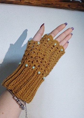 Boncuk Detaylı Bohem Örgü Eldiven - Görsel 3