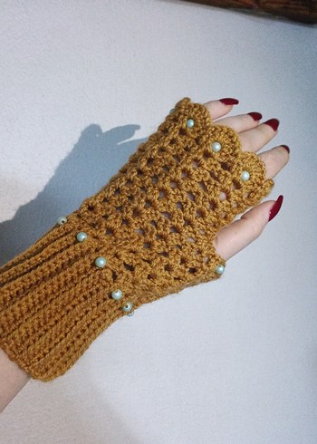 Boncuk Detaylı Bohem Örgü Eldiven - Görsel 2