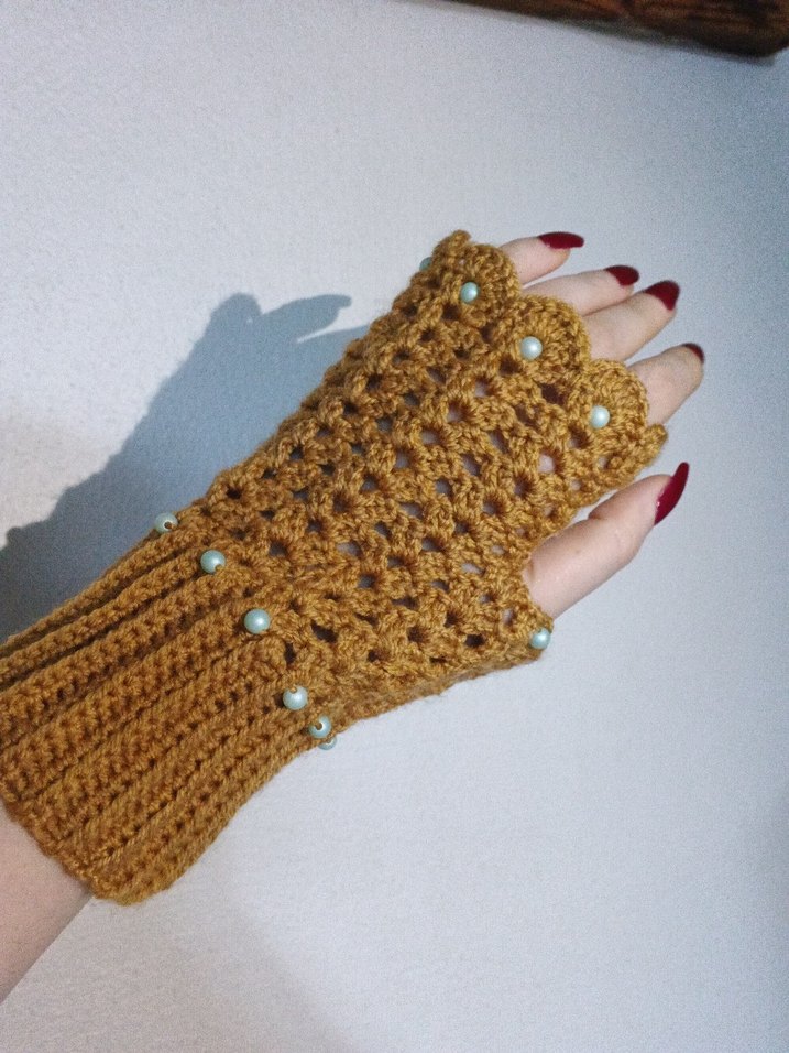 Boncuk Detaylı Bohem Örgü Eldiven - Görsel 2