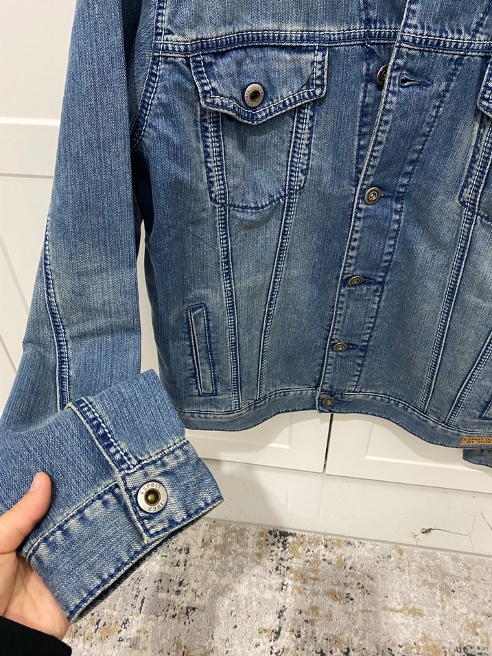 Esprit Düğmeli Mavi erkek Kot Ceket - Görsel 5