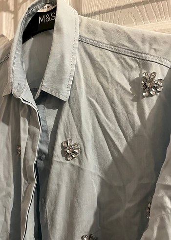 Nakışlı Uzun Kollu Denim Gömlek - Görsel 3