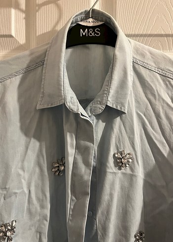 Nakışlı Uzun Kollu Denim Gömlek - Görsel 2