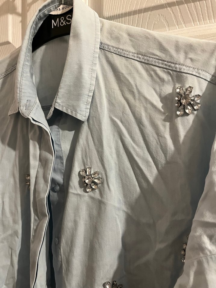 Nakışlı Uzun Kollu Denim Gömlek - Görsel 3