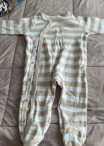 Bej Gri Çizgili Bebek Tulum - Görsel 3