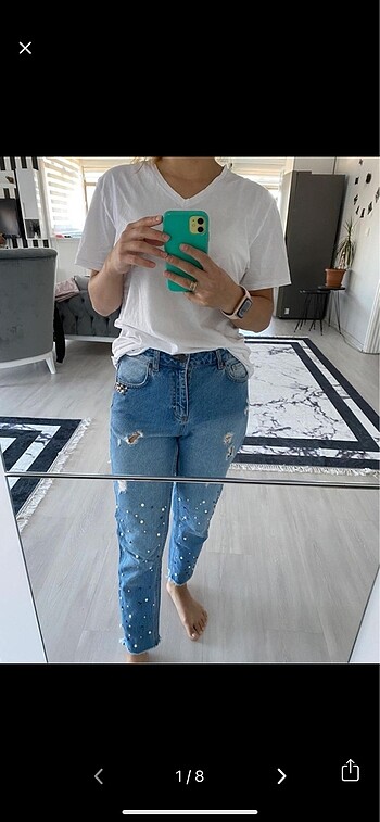 Taşlı boyfriend pantolon