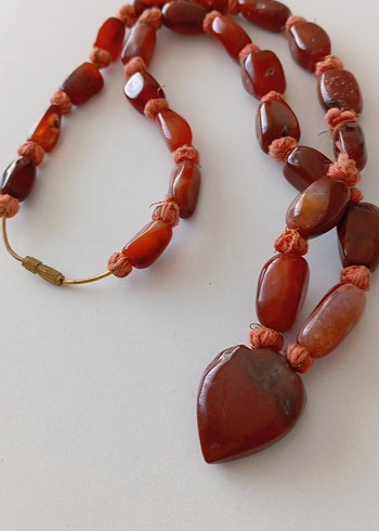 Uzun Kahve Boncuklu Akik tasli Kadın Kolye.... - Görsel 7